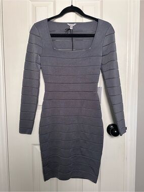 Fitted Square-Neck Bandage Dress in Gray by Guess Size S
